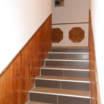 escalier : décoration mélangée, lambris,carrelage